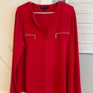 INC International Concepts Red Blouse with Gold Zipper Accents